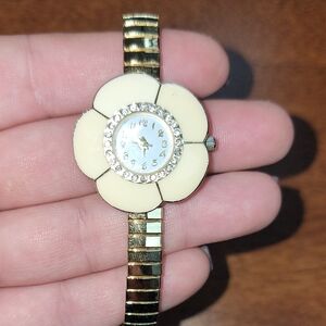 Gold and Cream Floral Jewelry Watch